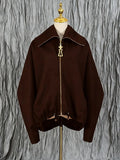 Autumn New Personality Collar Heavy Industry Embroidery Splicing Loose Pumping Rope Fashion Velvet Coat