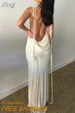 Spaghetti Strap Elegant Draped Maxi Dress for Women Outfits Hot Sexy Backless Club Party Gown Long Dresses