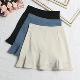 Real Shooting Small Lotus Leaf Side Fishtail Short Skirt Anti-Light High-Rise Thin A Word Bag Hip Skirt