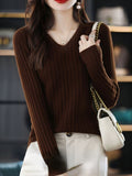 Women Sweater Long Sleeve Top Knitted Pullover V-Neck Fashion Sweater Woman Winter 2023 Basic Female Clothing Soild OL