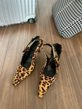 Summer New Summer Children Fashion Temperament Denim Cloth Leopard Single Shoes Women's Fine Heel