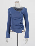 Long-Sleeved Women's Clothing In Autumn 2025 New Irregular Design Folding Button Repair Knitted Top