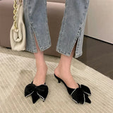 Sandals Stiletto Toe Box Rhinestone Bow Women 'S Pointed Toe High Heel Slippers Mules