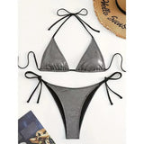 2025 New Solid Color With Sexy Split Swimsuit Lady Three-Point Beach Metallic