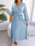 Real Shooting 2025 Spring And Summer Temperament Cross V Collar Big Swing 100 Folding Long Dress Women's
