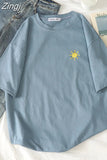 Women Short Sleeve Tees O-neck Embroidery All-match Basic Fashion Unisex Teenagers Leisure Soft Summer Simple