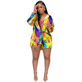 Zingj Fashion Print Casual Style Long Sleeved Shorts 2-Piece Set Women's