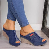 Code 35-45 Cool Slippers 2025 Summer Denim Slope And Fish Mouth Slippers Casual Women's