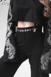 Streetwear Dragon Print Autumn Sweatshirts Long Sleeve Pullover Black Crop Top Hoodie Fashion Women's Sweatshirt