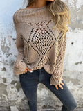 Women's New Casual Loose Hollow Sweater Round Collar Knitting