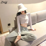 Women Solid Slim Tender Ladies Students Harajuku Sexy Fashion Casual Chic Ulzzang Streetwear Stylish All-match Crop