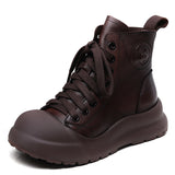 Cowhedular Retro Martin Boots Women Autumn And Winter New Set Leisure Short Boots With Round Head High Help