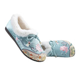 Zingj Shoes Autumn And Winter New Style, Plush Soft Sole Embroidery Shallow Mouth And Velvet Mother Shoes Embroidered Shoes, Cloth Shoes