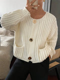 Round-Necked Woman Design Sense Three-Plocked Pocket Long Sleeve Sweater French Cardigan