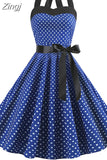 Retro White Polka Dot Dress Audrey Hepburn Vintage Halter Party Dress 50s 60s Pin Up Rockabilly Y2K Dress