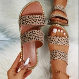 Summer New Leopard Print Large-Size Slippers Women Wear Broadband Flat-Bottomed Cool