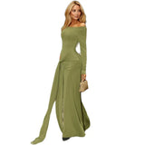 Women's Clothing In Autumn 2025 New Solid-Colored Round-Neck Long-Sleeved Long-Sleeved Dress