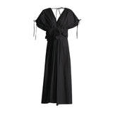 2025 Spring New Fashion V-Necked Flower Splicing Design Feel Waist Thin A-Shaped Dress