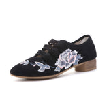 Zingj Grain Square Heel Embroidered Cloth Shoes Mary Jane Girl Flowers Lady Fashion Antique Women's