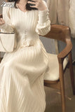 Dress Women Casual Long Sleeve Vintage Elegant Office Sweater Dress Female 2023 Autumn One Piece Dress Korean