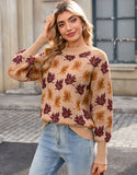 And Winter New Sweater Women's Casual Maple Leaf Pattern Of The Flower Round Collar Knitted