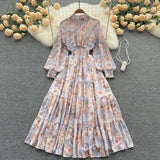 Autumn Vintage Chic Gentle Wind Broken Flower Dress Women's Standing Collar Long Dress Yang Age Reduction French First Love