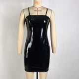 Zingj Women's Wear 2023 Summer Sexy Off-The-Shoulder Belt Purse Hip Dress Sequin PU Leather Dress
