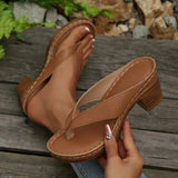 Summer New Large-Size Slippers Women's Toe High Heel Coarse Heel Casual Wearing Beach Women's