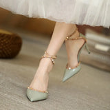 Sandals Women's Korean Version Of The New Baotou Fine Heel Head Fairy Rivet Studs Hollow Buckle