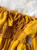 Women Slash Neck Long Sleeve Midi Dress Female Yellow/Red/Pink High Waist Ruffle Big Swing Chiffon Robe Fashion 2023