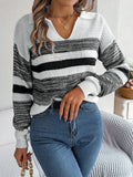Shooting Autumn And Winter Casual Collar Bump Color Striped Long-Sleeved Knitted Jacket Sweater Women's