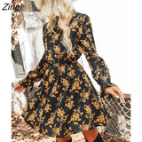 PETAL Floral Print A-Line Mini Dress For Woman Sexy Mock Neck Long Sleeve Party Dress 2023 Spring Autumn Female