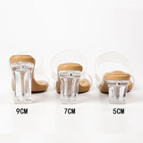 Ping-Slip Sensation ~ Transparent Square Head High Heels Women 2025 Summer New Crystal Coarse And Sexy Cold Slippers Women Korean