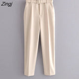 Sale Women candy color pants purple orange beige color chic business Trousers female fake zipper pantalones mujer pants