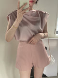 Zingj Size Update Chic Summer French Design Sense Splicing Color Short Sleeve T-Shirt Women's Temperament Simple Top-Outfit