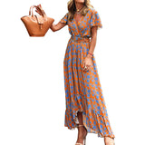 Spot 2025 Ladies Autumn New Fashion Print V-Collar Casual Irregular
