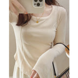 Zingj Velvet Inside The Bottom Shirt Female 2024 Autumn And Winter Long-Sleeved T-Shirt Slim Show Thin Design Sense Of Foreign Style Student Jacket