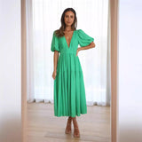 Zingj Years Leisure Fashion Trend Summer V Collar Waist Long Dress