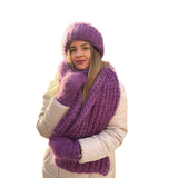 Zingj Warm Knit Hat Scarf Gloves Three-Piece Female Hair Wool