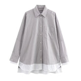 New Shirt Women's Street Fashion Casual Stripe Spliced Long-Sleeved Shirt