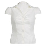 New Temperamental Femininity Polo Collar Short-Sleeved Shirt Hottie Street Commute Wrinkles On The