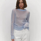 Spring And Summer New Thin Sweater Hoodie Women's Round Collar Perspective Basic Knitwear Candy