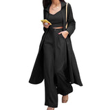 Spot Hot Style Autumn Women Fashion Medium Long Shirt Strap Straight Leg Wide Leg Pants Three-Piece