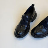 British Style Thick Bottom With A Magic Sticker Le福 Shoes Women's Comfortable Coarse And Mute Commuting Small Leather