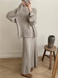 New Lazy Wind Loose Top + Fishtail Dress Set Women's Round Collar Knitting Set