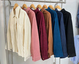 Zingj New Flip Pocket Collar Button Solid Color Patchwork Shirt Coat-Outfit