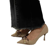 Heels High-Heeled Shoes 2025 Spring And Autumn New Pointed Women's Singles Shoes Shallow Female Shoes Chain Sexy High