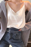 Silk Women Tops Camis Woman Satin Tank Top Fashion Lady V-Neck Camis Women Sleeveless White Tops Sexy Halter Top