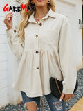 Women's Corduroy Shirt Button Up White Blouses Women Casual Long Sleeve Autumn Elegant Warm Thick Oversized Shirts for