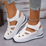 New Thick-Soled Sandals Hollow Breathable Sports Sandals Large-Size Women's Solid Color Head Magic Stickers